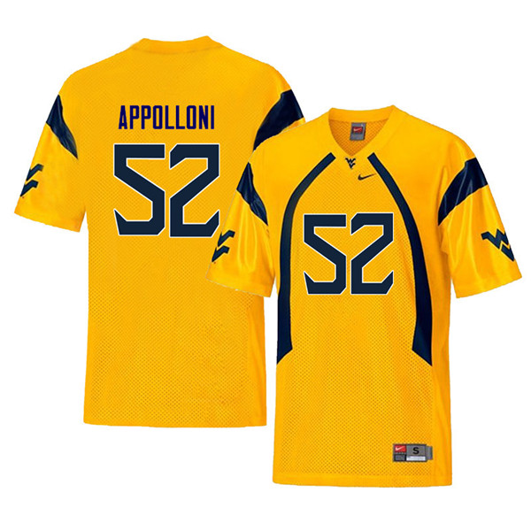 Men #52 Emilio Appolloni West Virginia Mountaineers Throwback College Football Jerseys Sale-Yellow - Click Image to Close